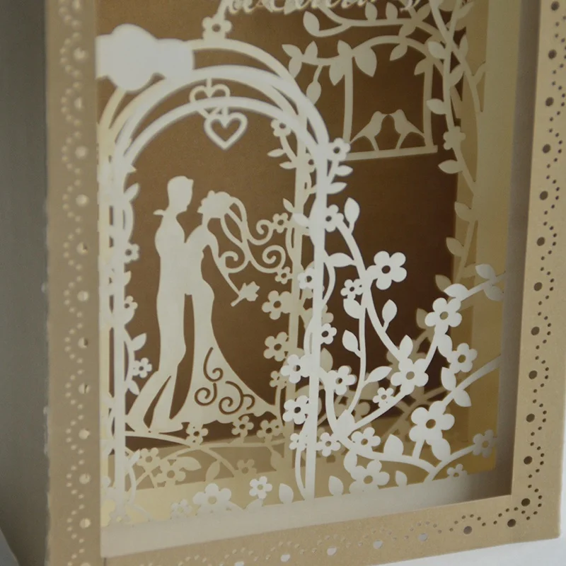 
Custom laser cut 3d wedding invitations pop up cards 