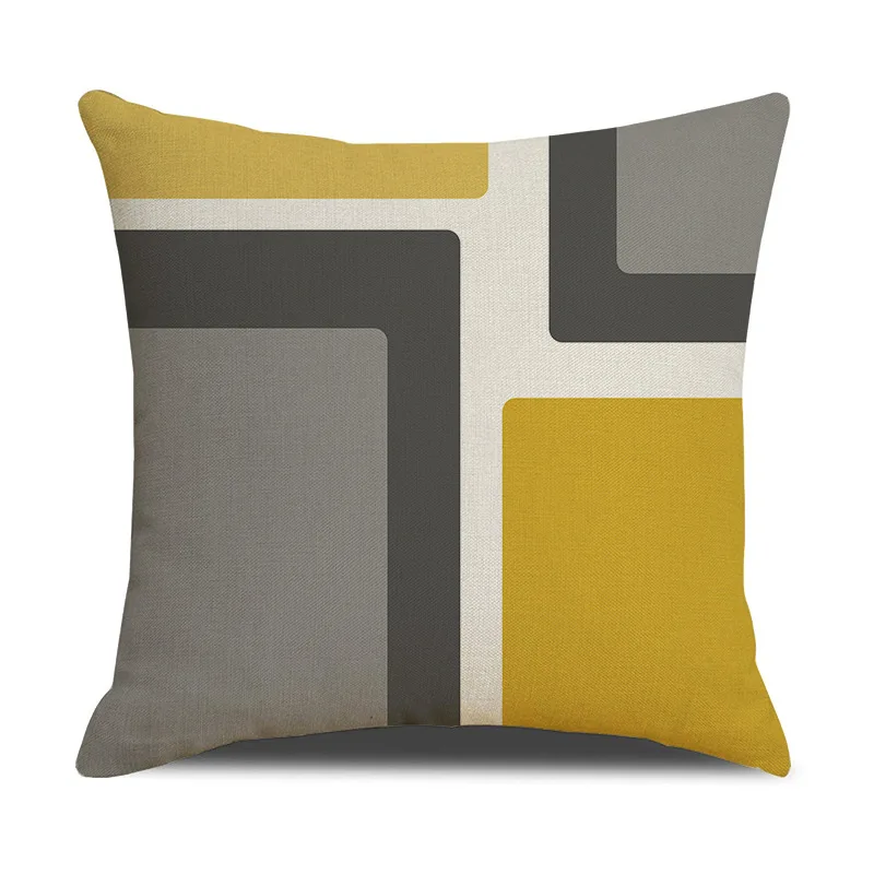 Декоративная подушка 45x45 из микрофибры с геометрическим желтым серым черным принтом