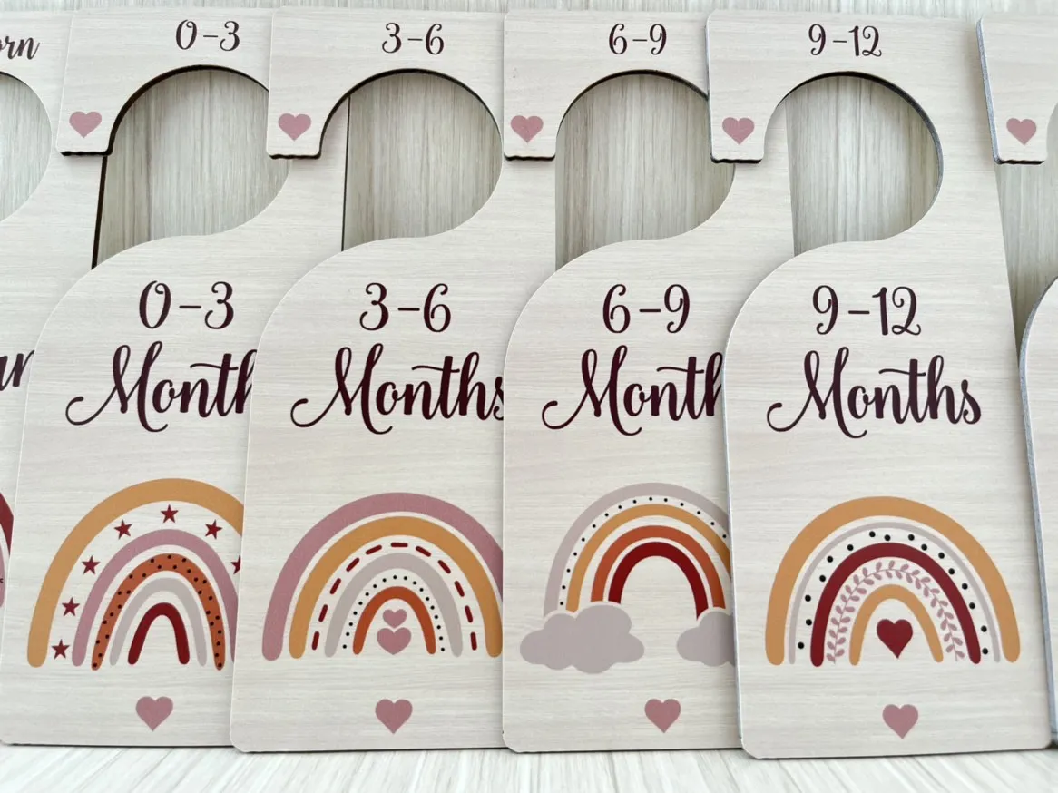 Printable Boho Rainbow Nursery Clothes Organizers Baby Closet Size Newborn Gift Hanger Wooden Sign Baby Closet Wardrobe Dividers