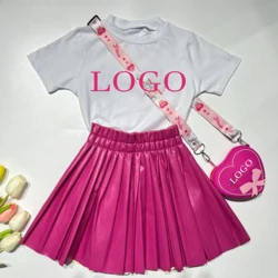 2023 Ready To Ship Kids Girls 3-Pieces Clothing Sets Children Clothing Baby Girls Casual Pink Skirt Set Kids Clothing Wholesale