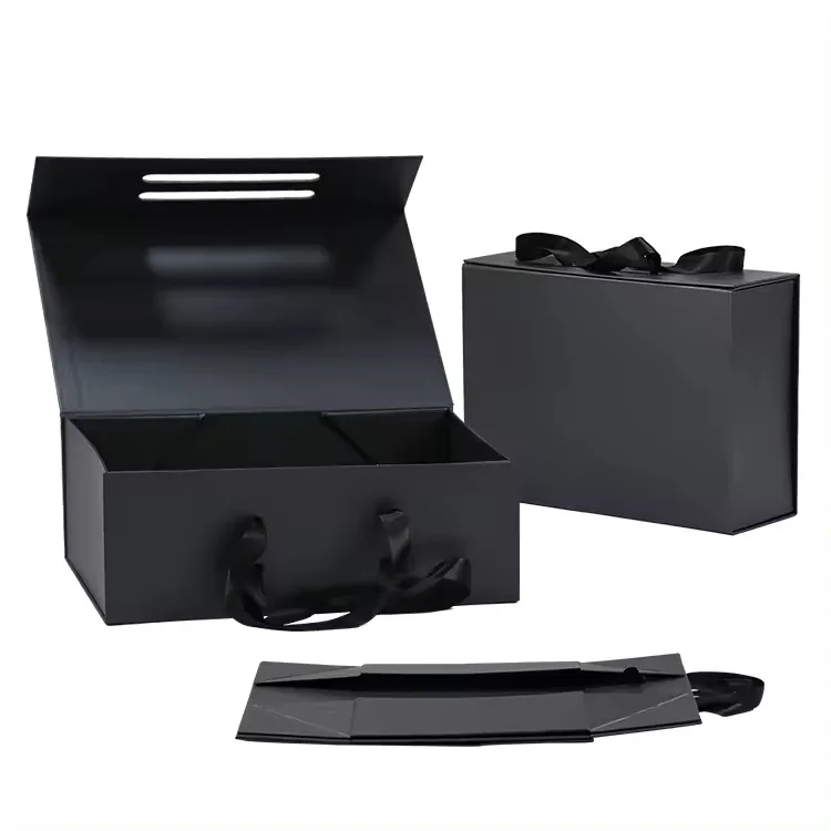 Custom Gold Stamping Logo Matte Black Wholesale Luxury Magnetic Closure Rigid Cardboard Paper Folding Packaging Gift Shoe Box