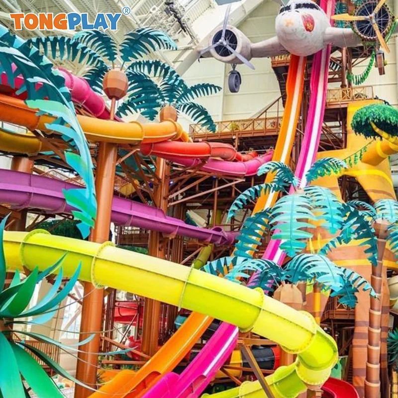 Outdoor Large Amusement Park Rides Fiberglass Material Water House Aquatic Play Slide for Sale