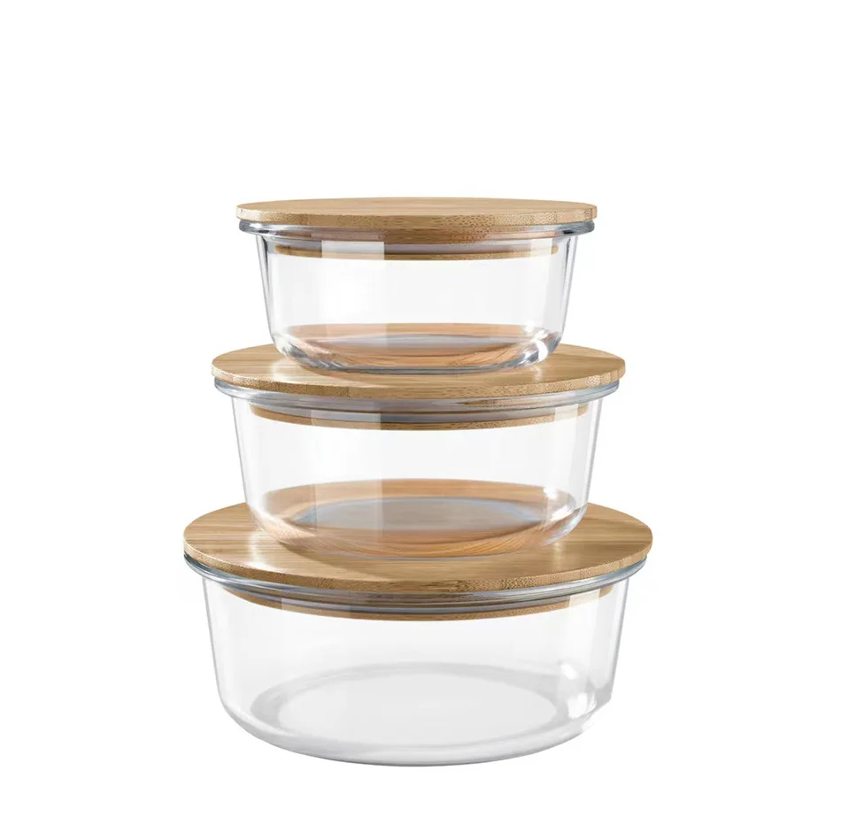 2024 Borosilicate Glass 3pcs Airtight Food Container Microwave Oven Safe Keep Fresh Bento Lunch Box set With Lids