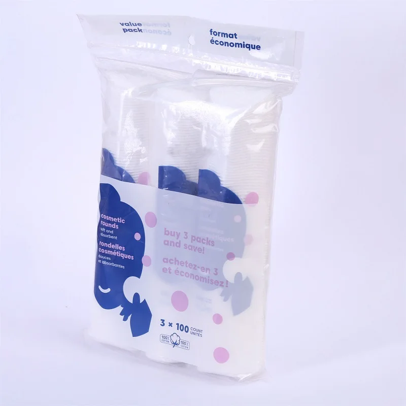 Customized Cotton Pads 100% Pure Natural Cotton Round Facial Cleaning Cotton Pads