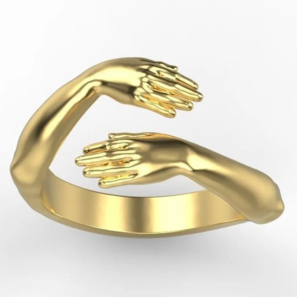 Fashion New Romantic Love Hug Carved Hand Rings Creative Love Forever Open Finger Adjustable Hand Ring Jewelry For Women Men