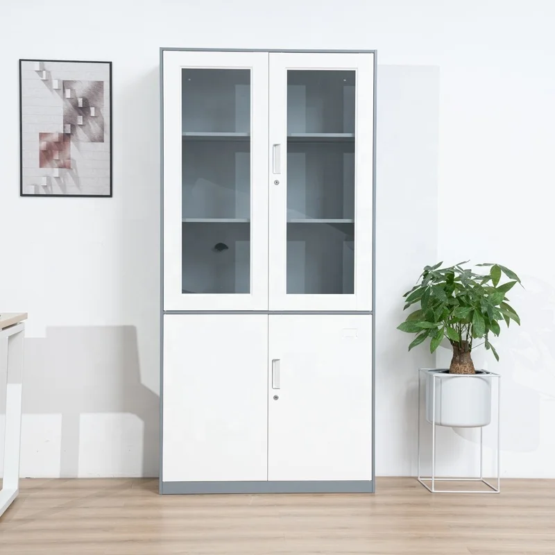 Wholesale Locking Home Office Glass Door Filing Storage Metal Cabinets with Adjustable Shelves Steel Cupboard