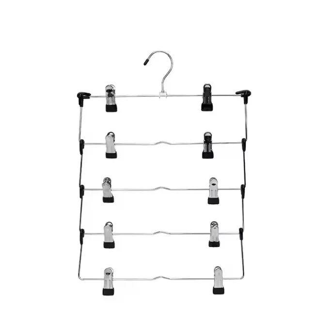 Hot selling wholesale foldable hanger wardrobe save space multilayer metal pant hanger with clips