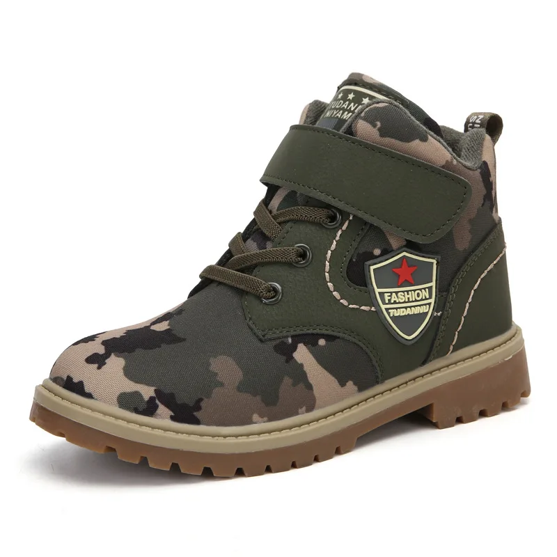 Зимние теплые бархатные камуфляжные модные ботинки для мальчиков, детские ботинки