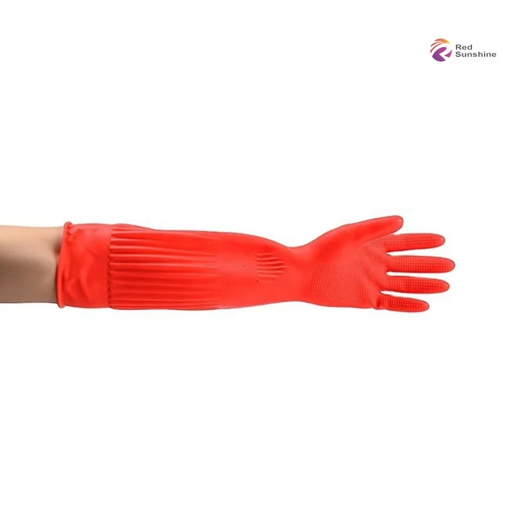 Популярные настраиваемые красные сверхдлинные латексные длинные резиновые бытовые перчатки для мытья посуды