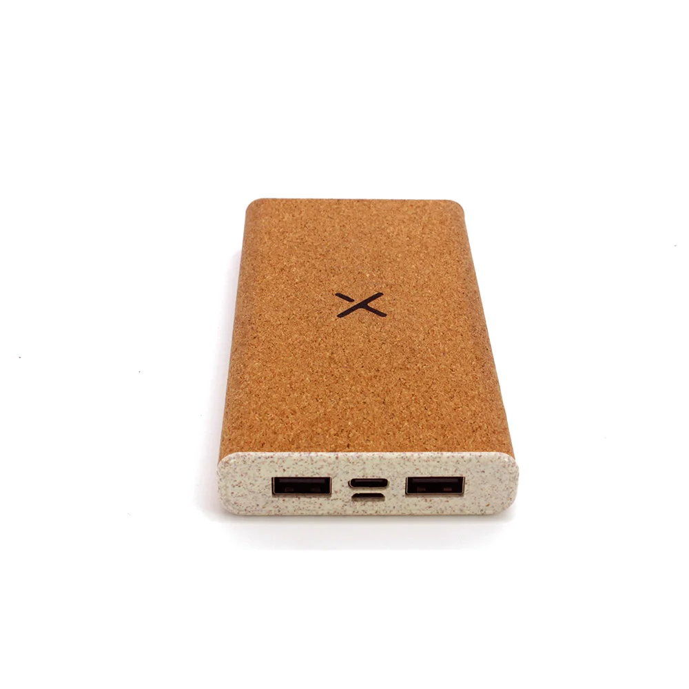 Promotional Wireless Cork Power bank 10000mAh Wheat straw material