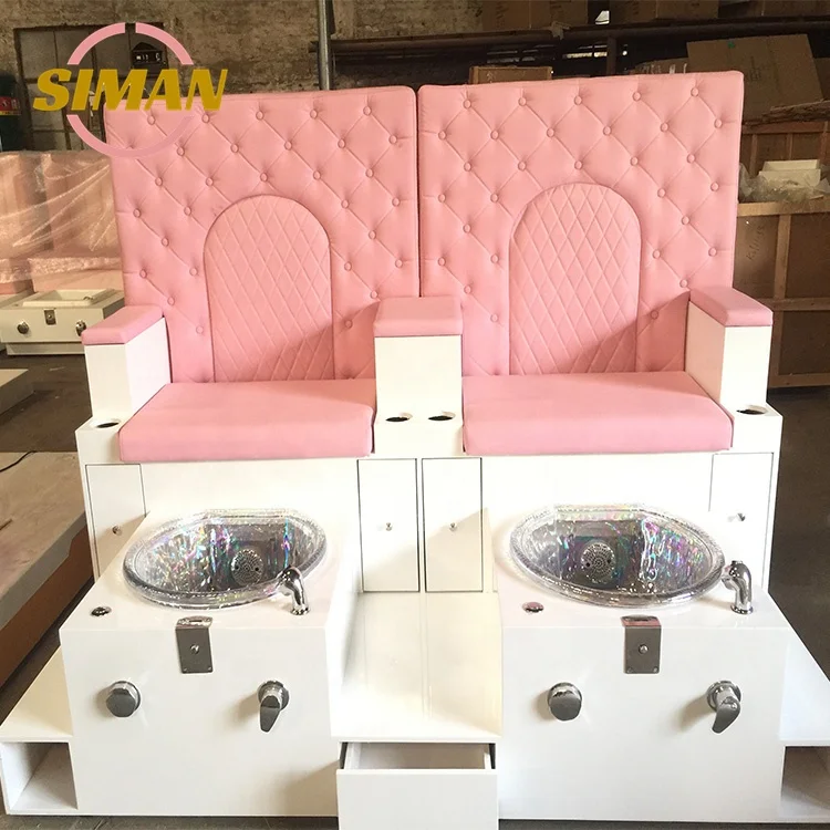 Siman 2024 Hot Sale Pedicure Chair Double Seat Pink Beauty Nail Salon Equipment Pipeless Whirlpool Massage Foot Spa Manicure