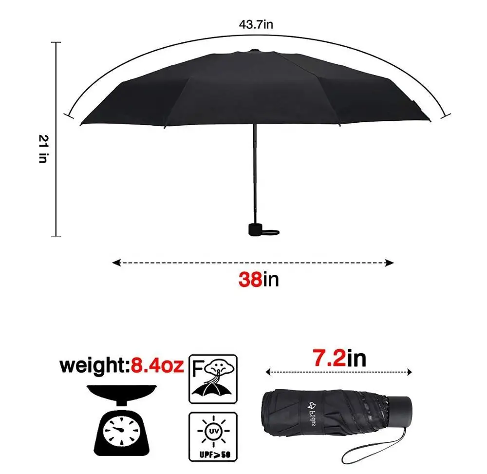 Cheap Custom 5 Fold Rainy Day Mini Uv Lightweight Pocket Small Black Umbrella With Telescopic Shaft