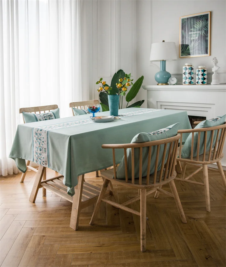 Скатерть из полиэстера ручной работы, скатерть для обеденного стола, свадебная, синяя, Рождественская, роскошная, Цветочная, синяя, прямоугольная