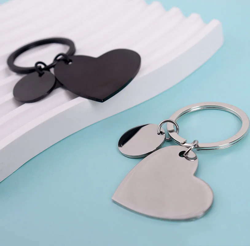 Rose Gold Custom stainless steel keychain Golden engraved heart tags Heart Shape Steel Ornaments