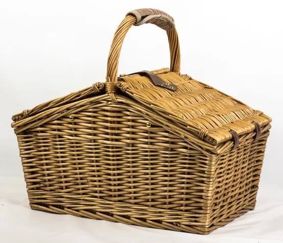 Mountain shape handmade natural rattan wicker 4 Person picnic basket set with carrying handle and glasses wick