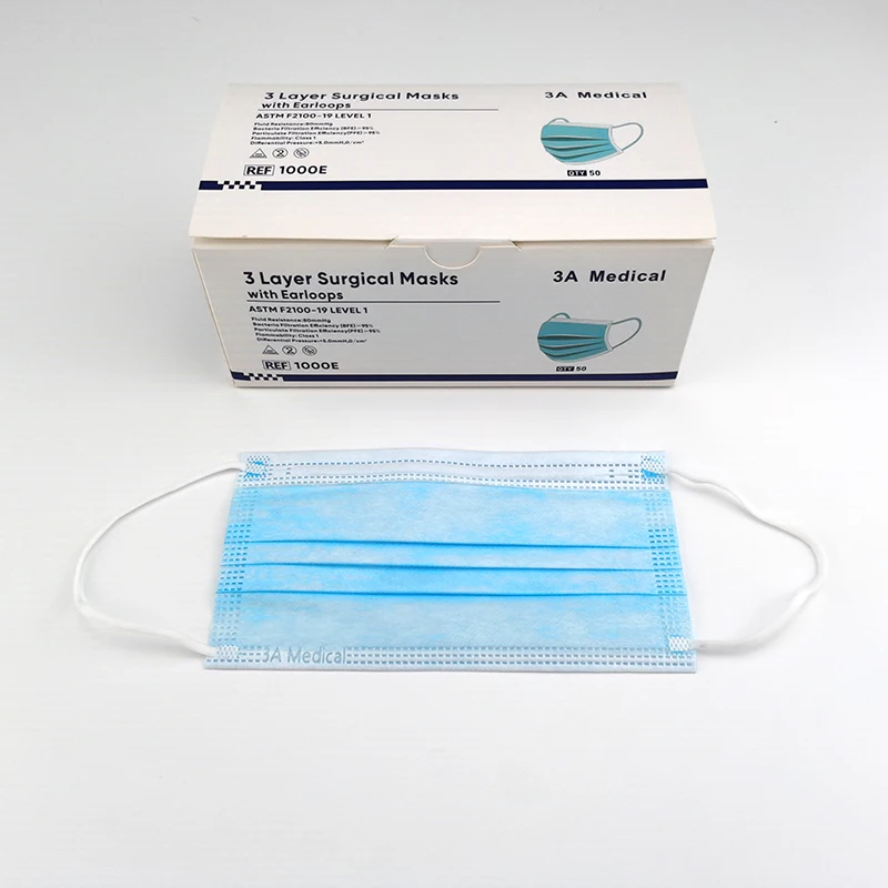 Factory Price ASTM Level 1 3 Ply Earloop Face Mask Disposable Medical Surgical Face Mask