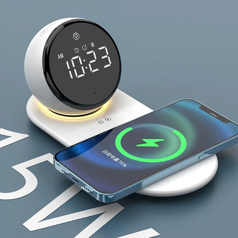 2023 Настольный будильник беспроводное зарядное устройство светодиодная цифровая настольная колонка настольные и часы