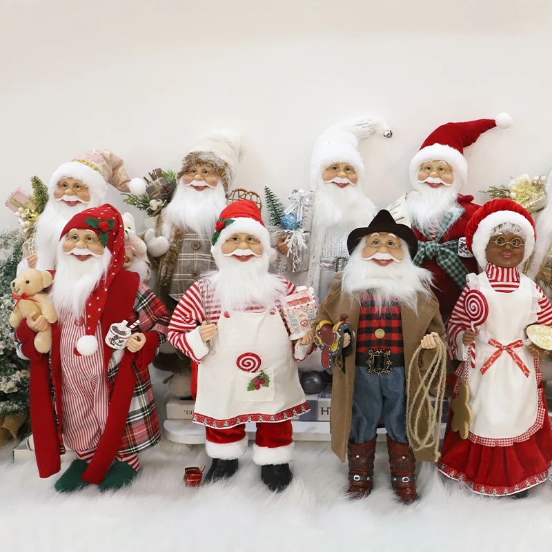 Wholesale Christmas Decoration MultiColor Christmas Santa Claus Figurine Accessories Gift Standing Santa Claus Statue Xmas Decor