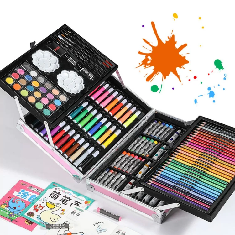 145 pieces 2 Layers Portable Hot sale Professional Unicorn  deluxe art set for kids painting drawing with aluminum box