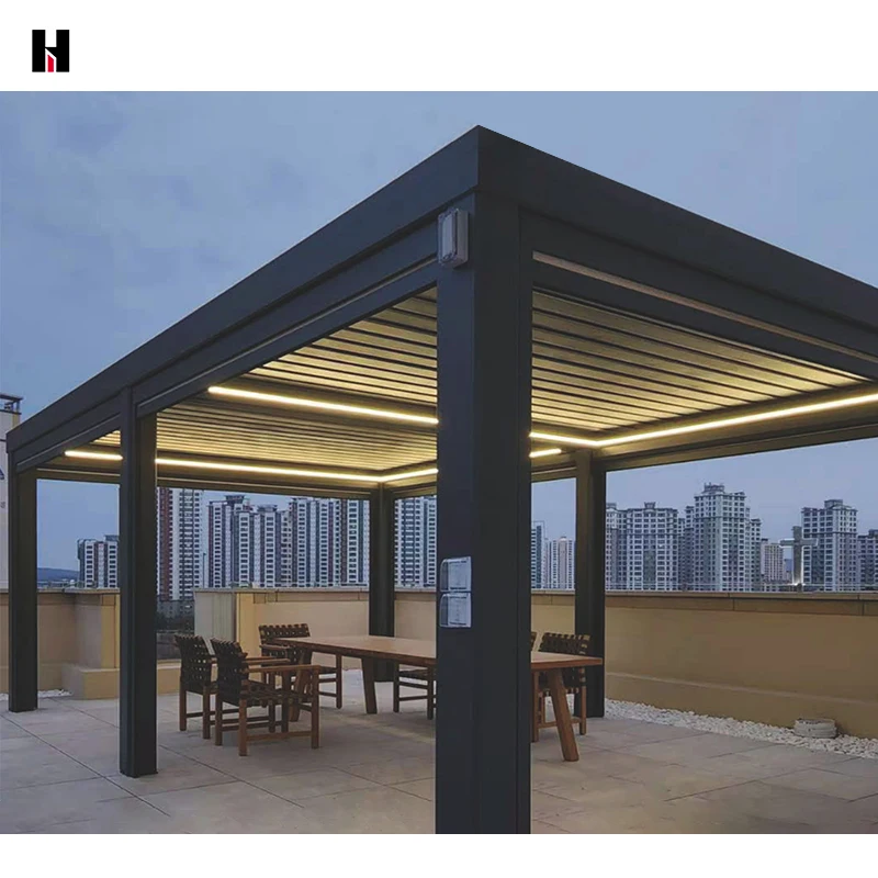 Новый Модернизированный мотор pergola передовая ветровая Роскошная алюминиевая беседка с жесткой верхом павильон
