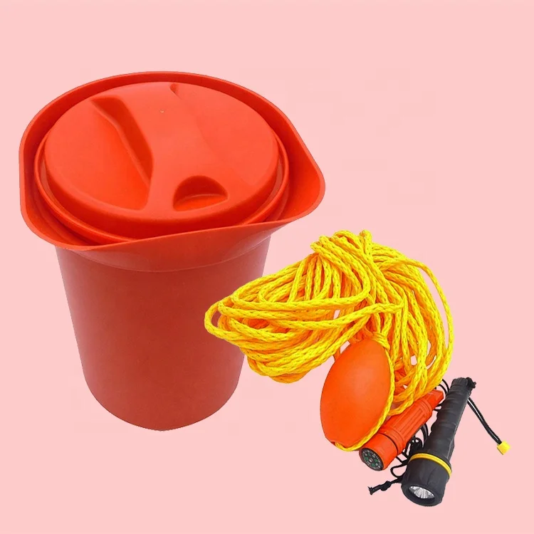 Marine boat accessories ship bailer kit for water-sports bucket scoop, 50 ft rope and float, LED torch and whistle orange color
