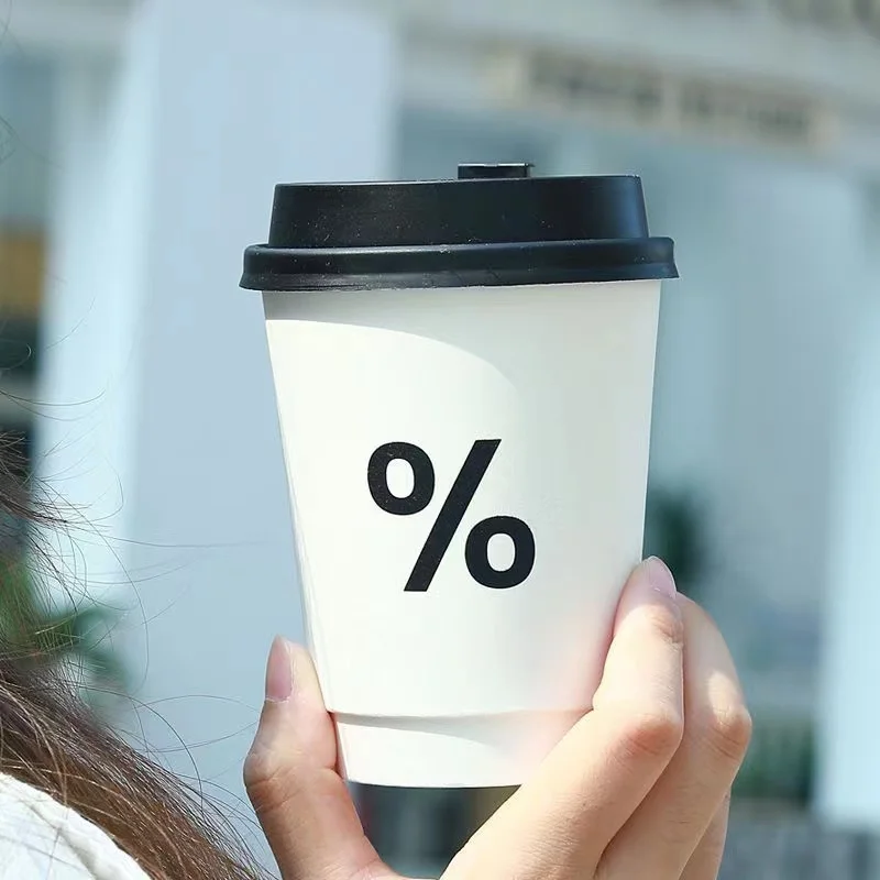 Double Wall Cup Kraft Paper for Hot Coffee with Plastic Cover Customization Printing 8oz 12oz 16oz Gold Customized Craft LOGO