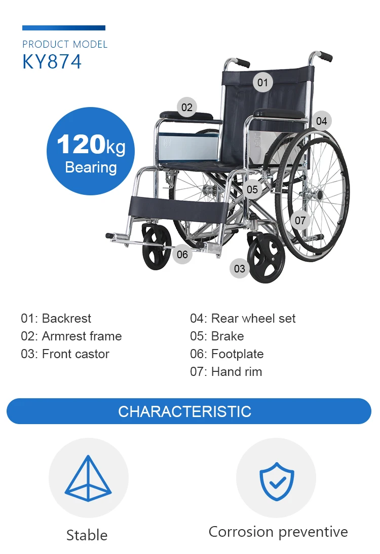 KY874--Chromed manual wheelchair