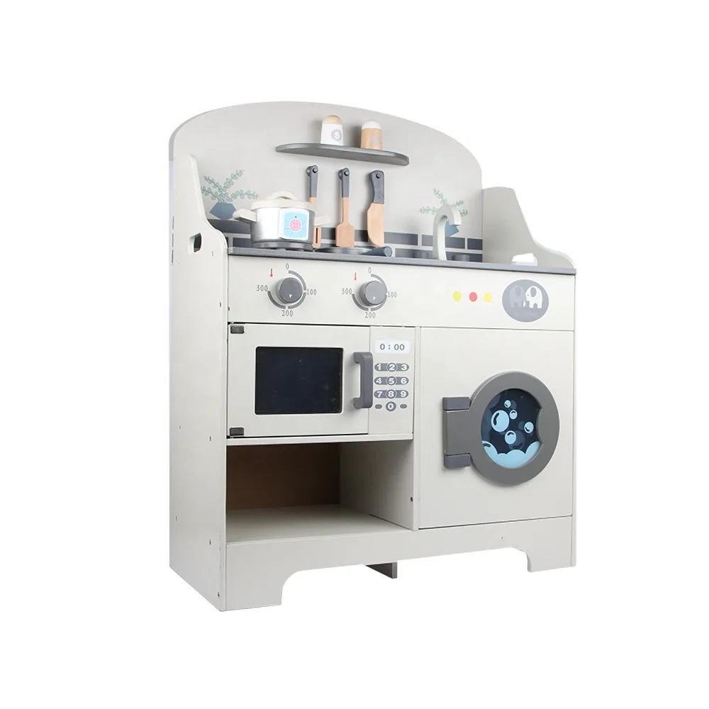 Wooden Pretend Play Toy Kitchen with Role Play Accessories Children Preschool Learning Toys for Boys Girls