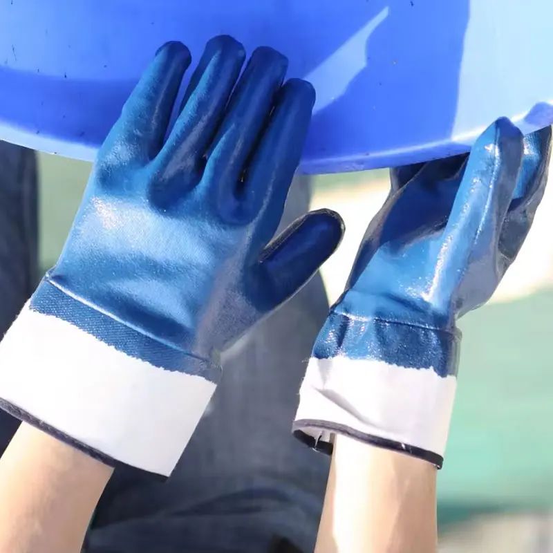 2024 new SDJL  Nitrile Coated Gloves Oil Gas Blue PPE Mining Glove Protection Safety Gloves Rubber Heavy Duty