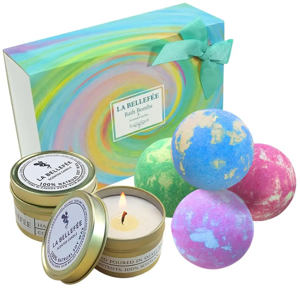 
Vegan Bath Bombs Gift Set Packing Fizzy Spa Bath for Kid Women with Scented candle 
