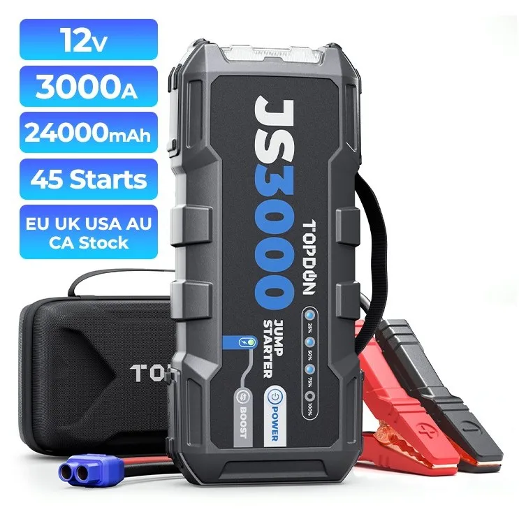TOPDON America CA Australia EU UK DE NL Stock JS3000 3000A 24000mAh 12V Portable Battery Booster Pack Powerbank Car Jump Starter
