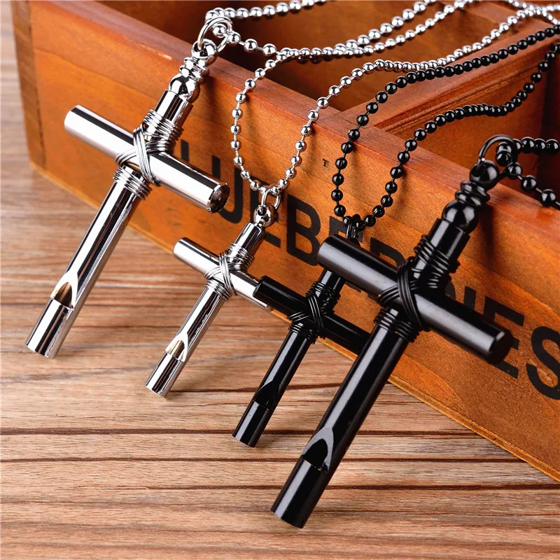 Cross Pendant  Whistle Necklace Stress Relief Anxiety Breathing Necklace for Men