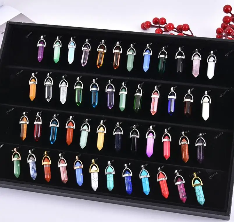 Hot selling natural crystal agate hexagonal column pendant diamond bullet necklace wholesale