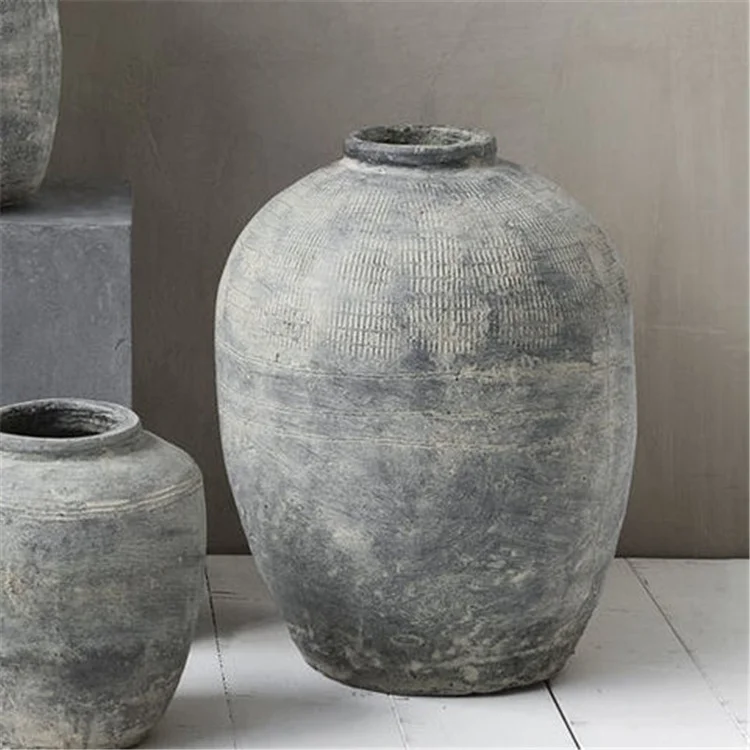 Hot selling rustic unique geometric pattern handmade concrete rustic vase cement vase ceramic vase for home decor