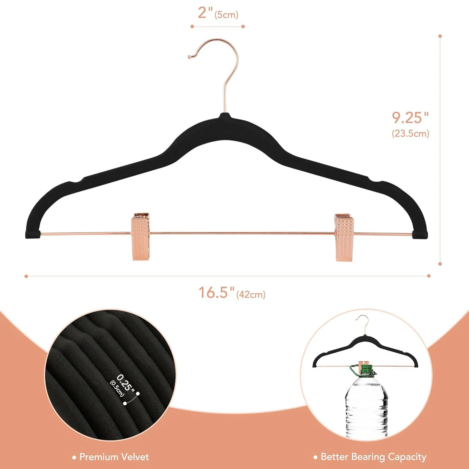 ANQI Top Quality hanger pants Rose gold clip Velvet Flocked hanger Space saving for Skirt Pants Trouser