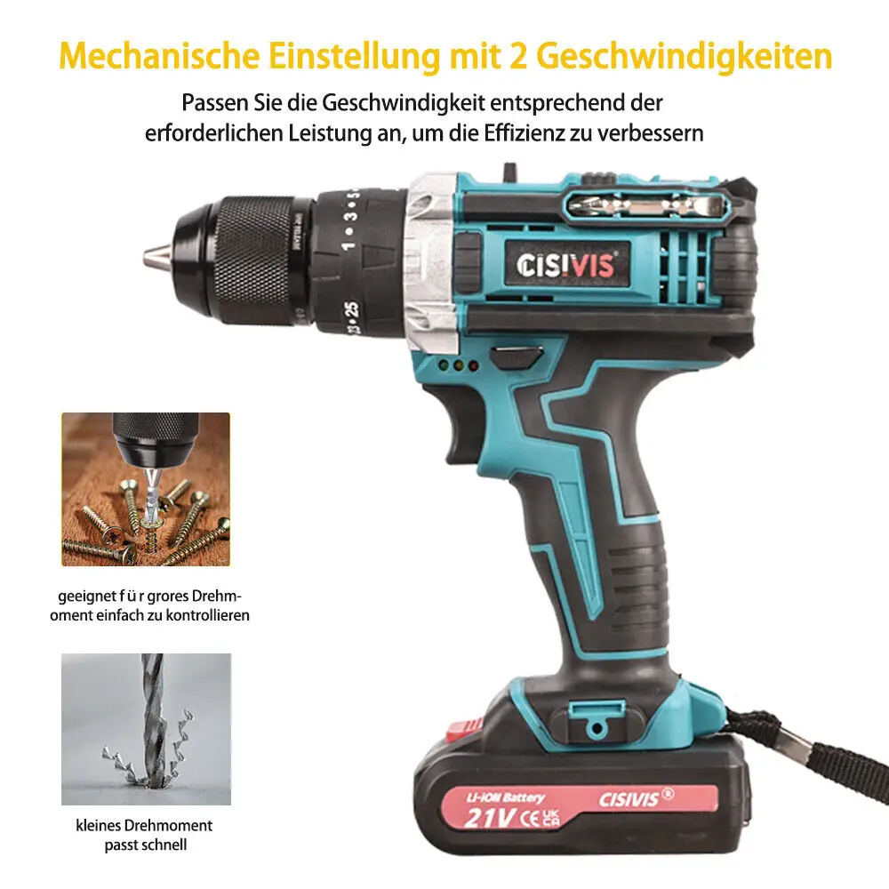 21V Cordless Power Drill Handheld Quick Electric Screwdriver Lithium-Ion Battery Brush Motor Impact Hammer DIY Customizable OEM