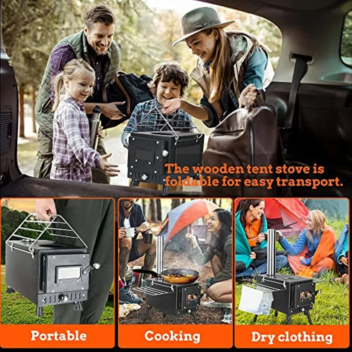 Multifunctional Patio Heater outdoor camping tent stove Portable cast iron wood burning stove with large fire box