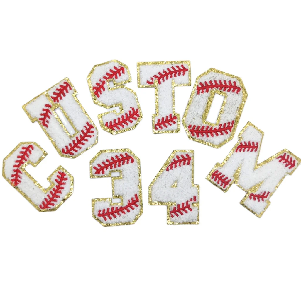 Baseball Softball Stitch Chenille Letter Patch 2.75 Inches A-Z 0-9 Numbers Iron On Applique Clothing Bag Hat Art Craft patch