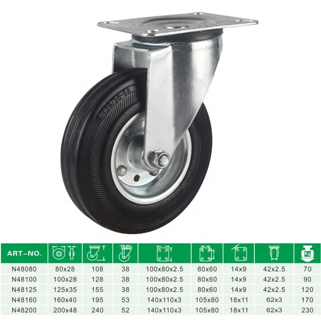 3 to 8 inch size castor solid rubber material wheel zinc plated bracket European standard swivel&rigid industrial caster wheel