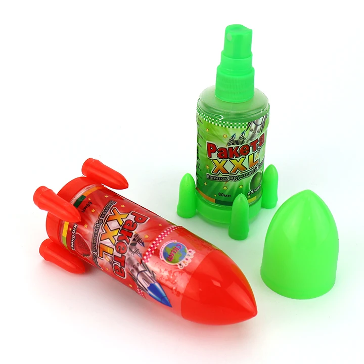 Cartoon big rocket shape spray candy fruit flavor liquid candy