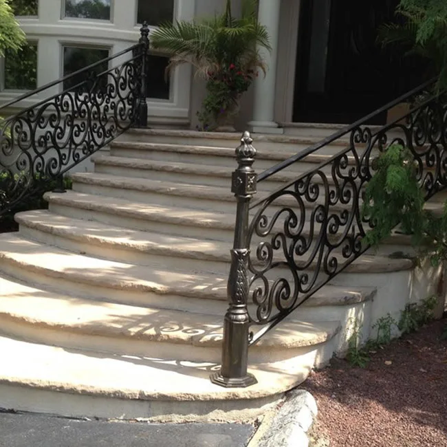 Classical Entrance Staircase Iron Railing Customized Interior Wrought Iron Balustrade Porch Handrail
