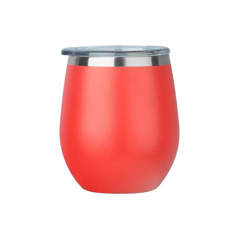 8oz Small Double Wall 304 Stainless Steel Egg Shape Wine Beer Tumbler Insulate Drinking Coffee Cup With Straw and Plastic Lid