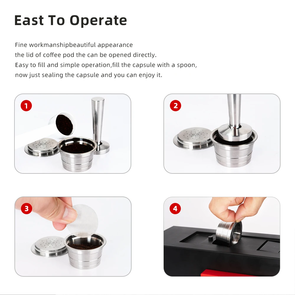 1Pod 1Tamper Wareset Wholesale Price Stainless Steel Reusable Coffee Capsule Pods Compatible with K Fee Brewers