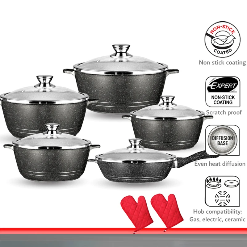 Wholesale Dessini aluminum kitchenware pot set Induction Cookware set ollas de cocin Soup Pot set nonstick pots and pans