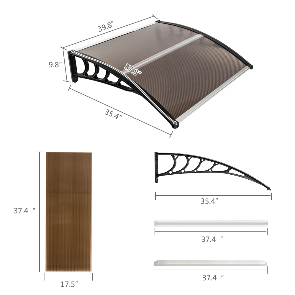 100 x 96 CM Household Application Door & Window Rain Cover Eaves Brown Board & Black Holder