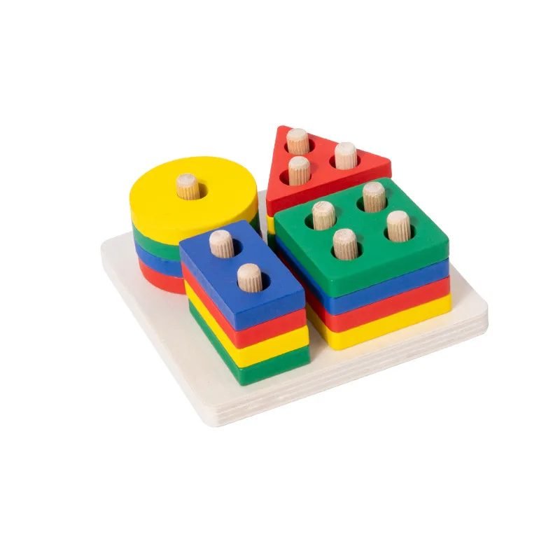 Colorful Geometric Blocks Montessori Materials Educational Wooden Toy Equipment Stacking Game