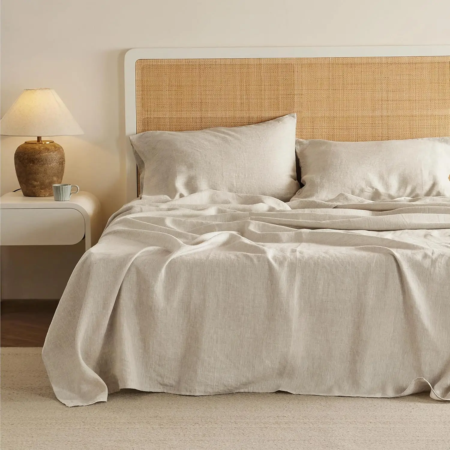 Wholesale French Linen Bed Sheet Solid Color Flax Linen 16' Inches Sheet Set