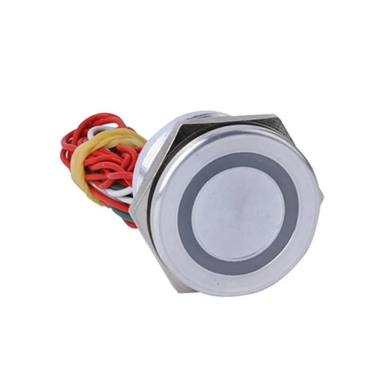 22mm Waterproof wire lead Flat head 12v Ring illuminated led stainless steel metal piezo switches momentary