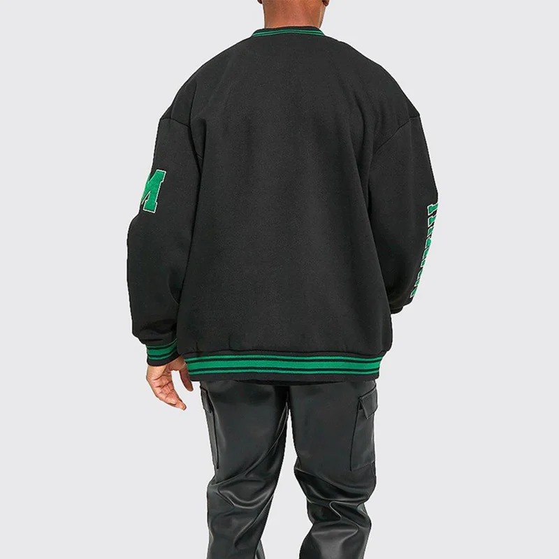 Custom Snap Button Closure Embroidery Letter Pattern leather sleeves letterman wool varsities jacket