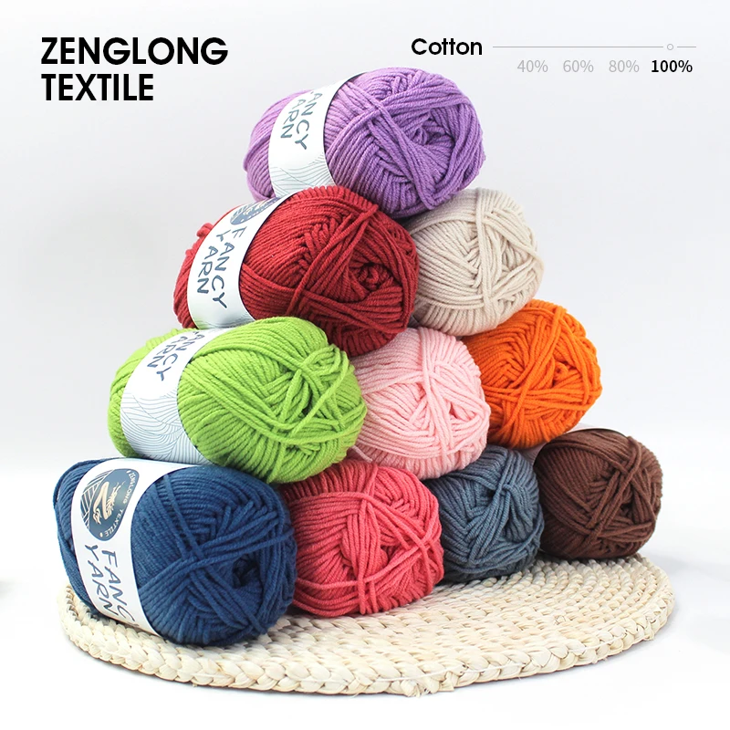 ZENGLONG 100% cotton 4ply 50g 62 colors knitting fancy yarn dyed milk cotton wool crochet 4 ply knitted yarn